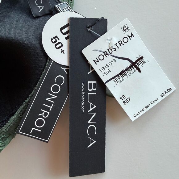 NWT La Blanca Salt Bandeau One-Piece Swimsuit w Removable Straps in Olive Sz 10 - Picture 9 of 16